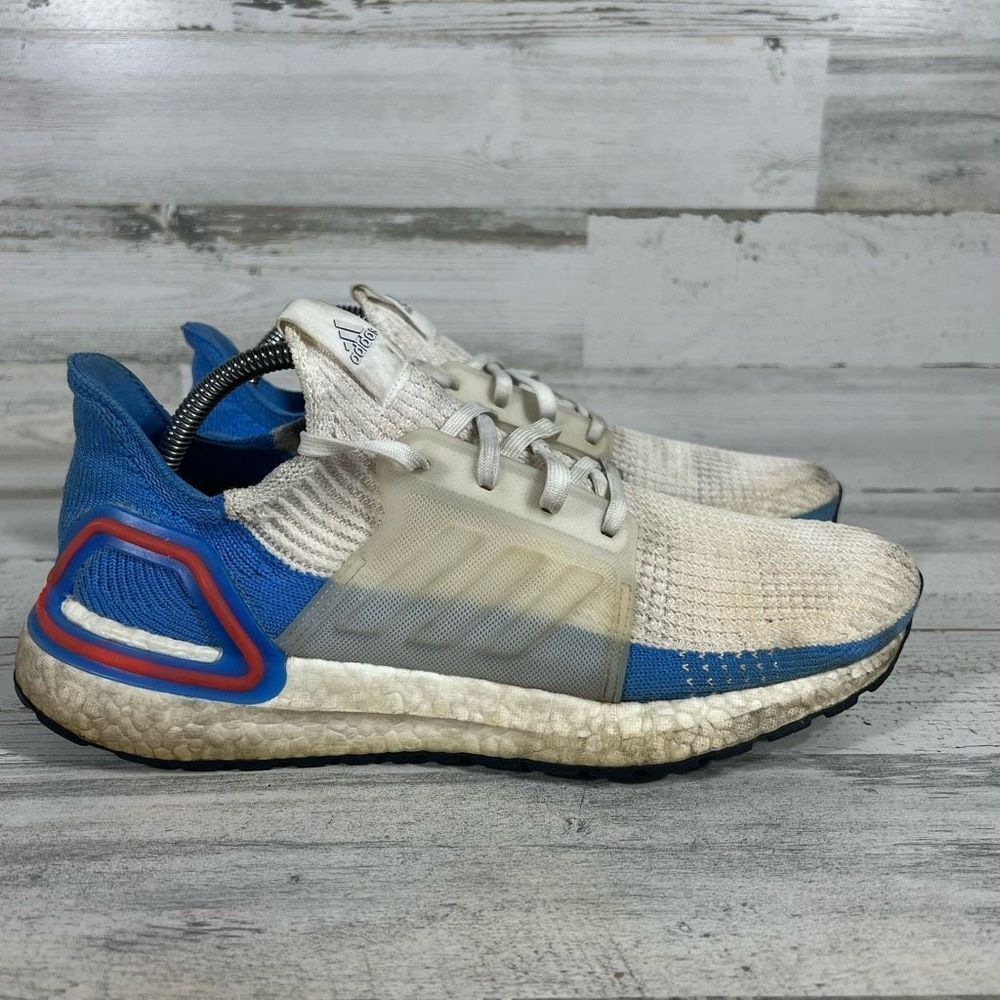 adidas Ultraboost 19 Performance Womens Running Shoes Lace Up White Blue Size 10
